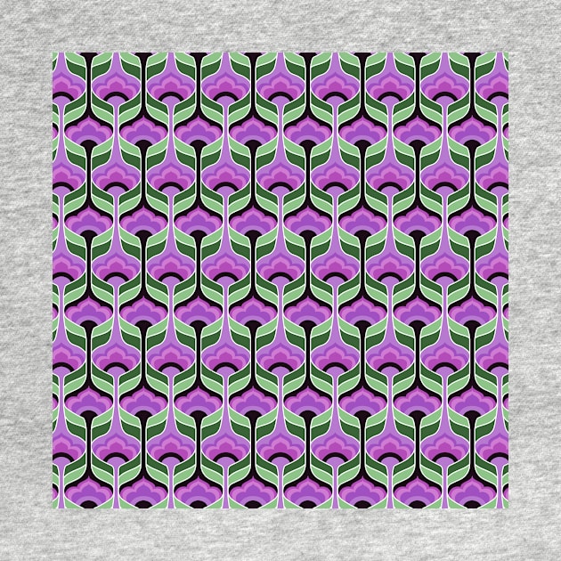 Purple and Green Bubble Flowers Seamless Pattern 1970s Inspired by GenAumonier